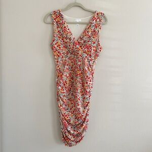 Leith Colorful Floral Ruched Mini Dress Size Medium